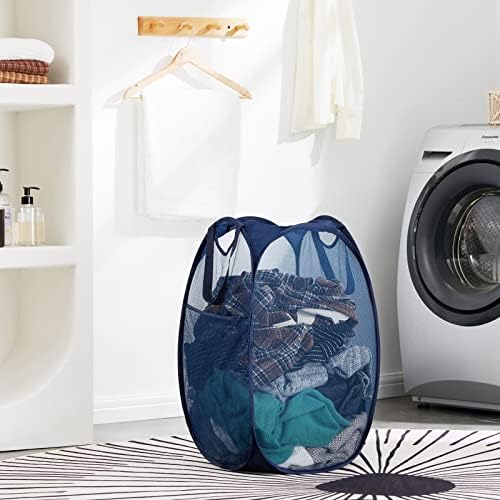 YouDenova Mesh Pop -Up Laundry Hork - cesta de lavanderia dobrável com alças duráveis ​​- cesto de roupas sujas portáteis para berçário,