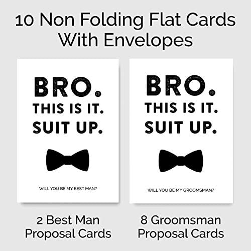Cartões de proposta de padrinhos, conjunto de 10 com envelopes. 2 Proposta de Melhor Man e 8 proposta de Groomsman, cartões de festa