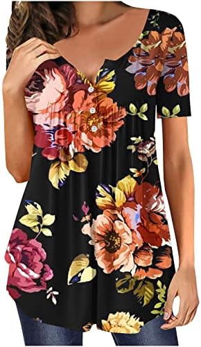 Tops femininos oculam túnica de barriga 2023 de verão de manga curta estampa floral camiseta de camisas Henley para usar
