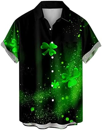 Camisetas para homens botões casuais impressos do dia de São Patrício com Blusses de férias de manga curta de candidatura de bolso e Siz
