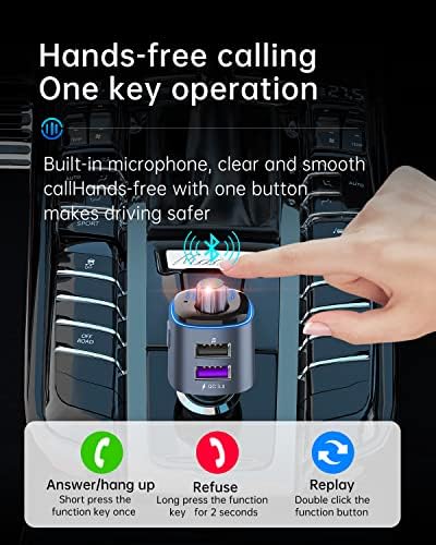 Ayner Bluetooth FM Transmissor para carro, adaptador de áudio sem fio e receptor, adaptador de carro MP3 Bluetooth com