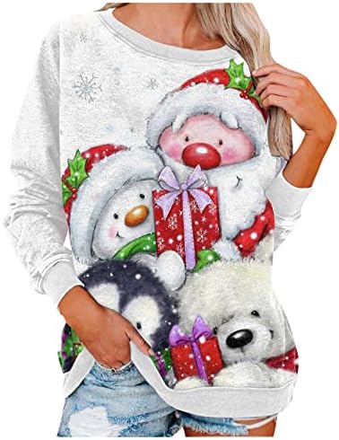 Mata-camiseta de treino impressão de natal de pescoço, saia tops para mulheres relaxadas roupas de inverno para mulheres