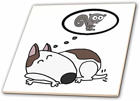3drose engraçado fofo bull terrier cachorro sonhando em perseguir esquilos - telhas