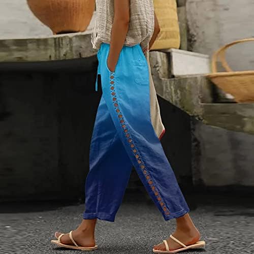 Calças folgadas de moda feminina de Trebin com calças casuais retrô de cor de renda esbelta