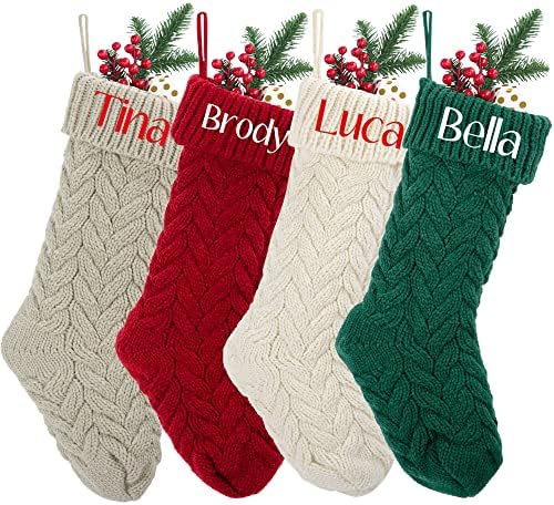 Mostop personalizado meias de Natal, nomes bordados de 18 polegadas Cable Knit meias de natal rústico para decoração de férias