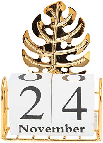 Calendário de mesa perpétua de madeira: calendário de advento de Natal com folhas tropicais figuras semana Data da data para decoração de mesa de escritório em casa decoração