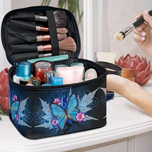 Bolsa de maquiagem de borboleta azul de Belidome, grande bolsa de cosméticos com alça com zíper portátil, bolsa de higiene pessoal