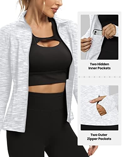 Jackets de treino de pele de cor de cores para mulheres com jaqueta de pista de corrida atlética completa com bolsos de ioga fit slim com orifícios de polegar