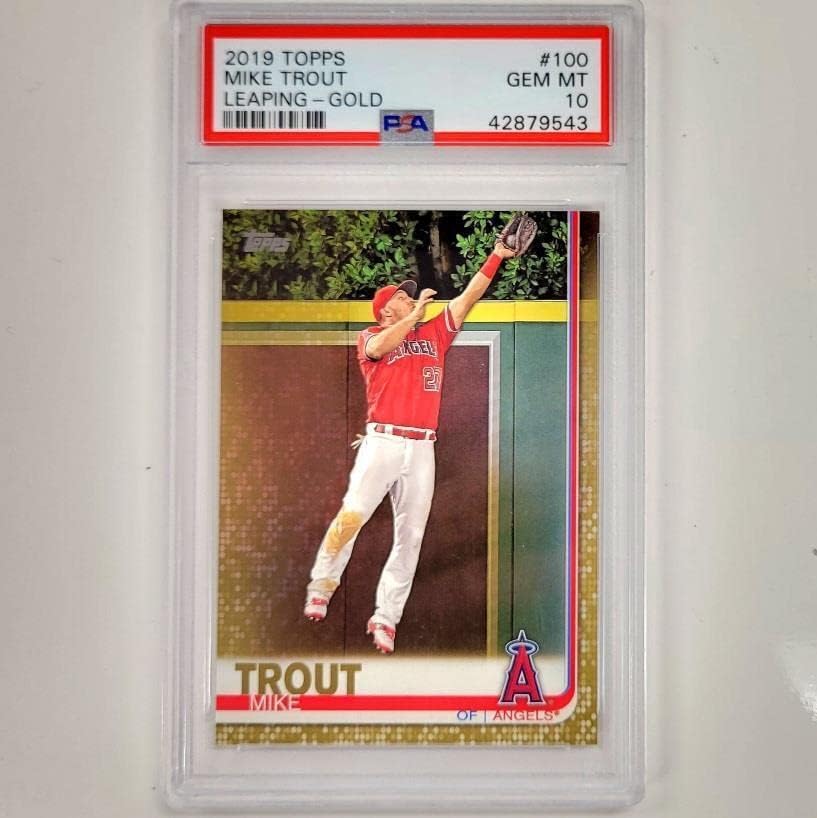 2019 Topps Mike Trout Saling Gold #100 Card #Ed /2019 SP PSA 10 GEM MINT - Cartões de beisebol com lajes