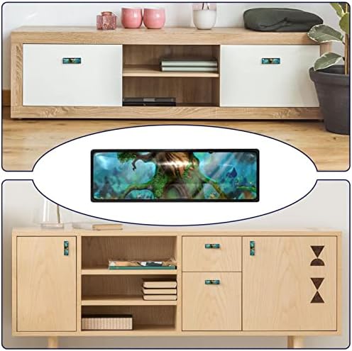 Guerotkr 4 PCs, alças de armário de retângulo, botões de gabinete, botões de cômoda, alças para armários e gavetas, padrão de paisagem de árvores florestas