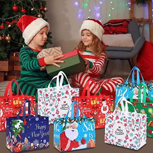 WXUAZNZA 15PCS Sacos de presente de Natal com alças, sacolas de Natal, sacolas de Natal não tecidas multifuncionais reutilizáveis