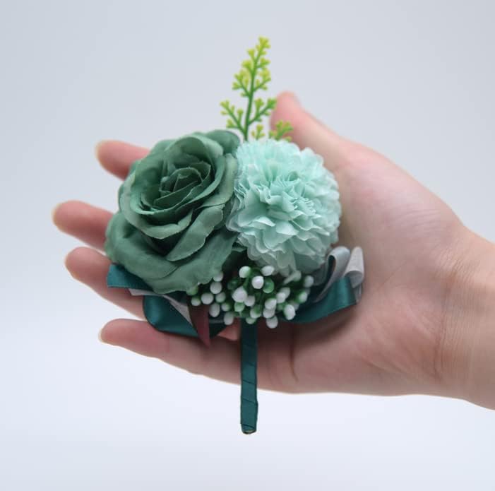 2 Rose Flower Wrist Corsage Boutonniere Conjunto, Flor de seda feita à mão para Boutonniere de Flores de Flores de Mão da Mã