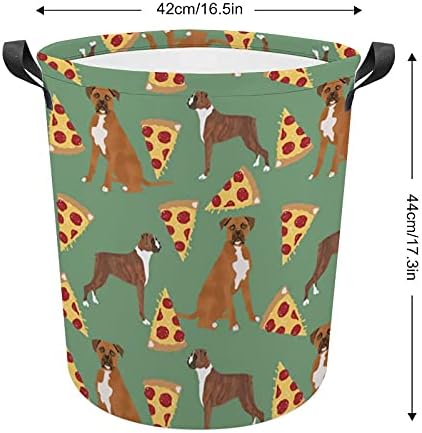 Boxers Pizza Pizza Food Boxer Dog Saco de roupa com alças cesto de armazenamento à prova d'água redonda 16,5 x 17,3 polegadas