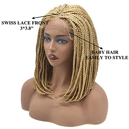 Perucas de trança sem nó para mulheres negras- mixagem loira mix de fibra de calor loira dourada, perucas sintéticas macias, densas,