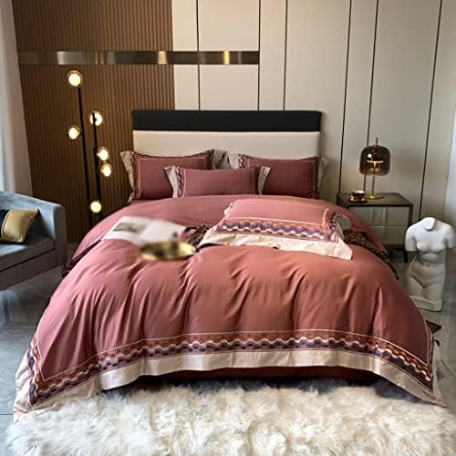 Czdyuf bordado na cama de cama de cama lençóna lençóal liso 4pcs