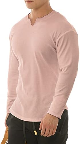 Camisetas musculares de alongamento masculino camisetas de manga comprida camisetas casuais slim fit v pescoço camisa de cor