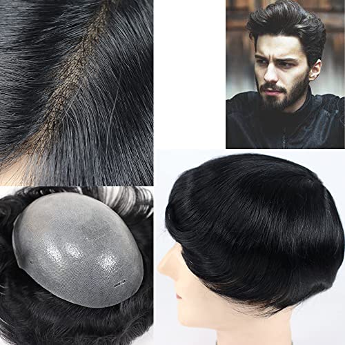 Lumeng Toupee for Men Unidade de cabelo peruca para homens finos de pele reversa nó de variação