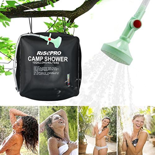 RisePro 10 galões/40l Bolsa solar de chuveiro solar Saco de chuveiro de acampamento com temperatura Água quente Caminhada ao ar livre Xh07