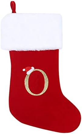 Monogram de meias de Natal estocando a decoração de meia personalizada clássica para o ornamento de sino de férias em