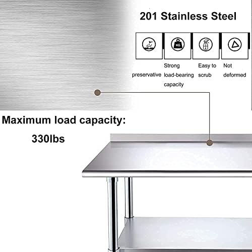 Tabela de aço inoxidável comercial Myoyay com rodas de rodízio 36 x24 mesa de trabalho de cozinha com backsplashs