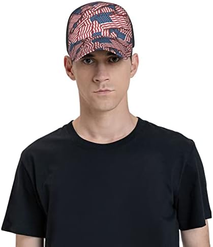 Capace de beisebol impresso na bandeira dos EUA, boné de pai ajustável, adequado para atividades de corrida para qualquer clima e atividades ao ar livre preto