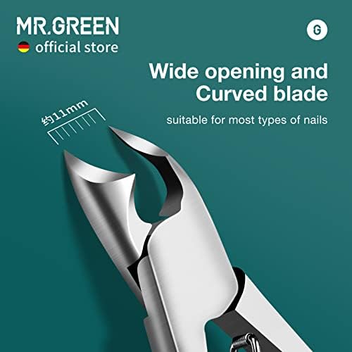 Sr. Green PuEnail Clipper Aço inoxidável encravado Cortador de unhas Bom em cortar ferramentas de pedicure de unhas grossas e duras