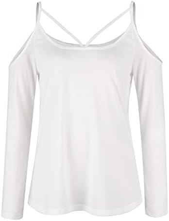 Ombro feminino de ombro frio tops de manga comprida v camiseta de pescoço blusa de túnica casual tampo de tamanho mais alça