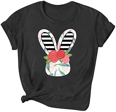 Camiseta de páscoa para mulheres coelho fofo estampado de manga curta camiseta tampes camisetas casuais 2023 blusas de verão