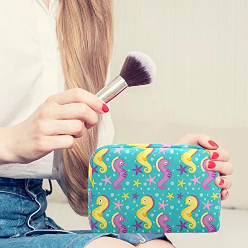 Bolsa de higiene pessoal Bolsa de lavagem organizadora de maquiagem cosmética com zíper amarelo roxo cavalos de mar de cavalos de