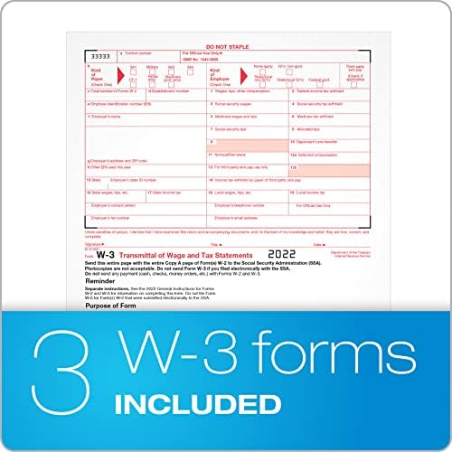 Adams W2 Forms 2022, 6 Partes W2 Formulários, Formulário de imposto a laser/jato de tinta Conjuntos para 50 funcionários, inclui 3 formulários W3