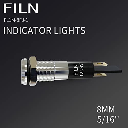 FILN 8 PCS 12V 8mm Indicador LED Light Metal Panel Lights Pilot Signal Red Green azul amarelo branco com luz de sinal