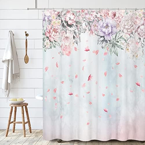 Tititex rosas rosa lilás cenas de cortina de chuveiro, banheiro floral de banheiro floral em blushing em blush70