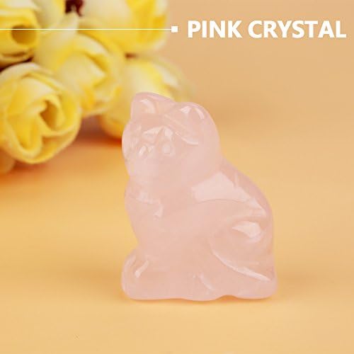 Ornamentos de cristal natural de Hztyyier para decoração de casa decoração de casa rosa rosa estatuetas em forma de gatinho esculpidas