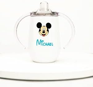 Copo com canudinho de aço inoxidável isolado personalizado | Qualquer nome ou texto | Qualquer texto colorido | Mickey Mouse