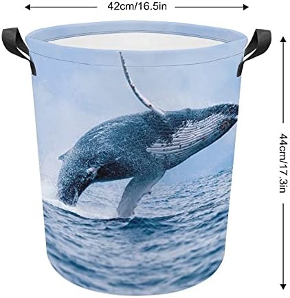Bolsa de lavanderia de baleia jubarte com alças cesto de armazenamento à prova d'água de alças dobráveis ​​16,5 x 17,3 polegadas