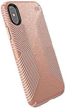Speck Products Presidio Grip + Glitter iPhone XS/iPhone X Case, Bella Pink com Gold Glitter/Dahlia Peach