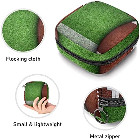Bolsa de armazenamento de guardanapos sanitários, bola de futebol americano em grama verde e linha branca portátil maca menstrual