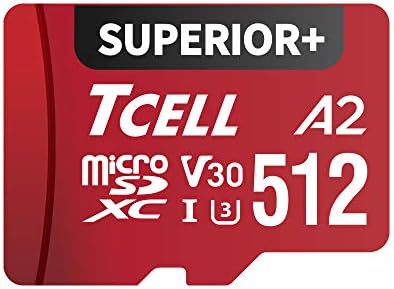 TCELL SUPERIOR+ 512 GB MICROSDXC A2 U3 V30 Ush-i Read 100MB/S Escreva 90MB/S Full HD & 4K UHD Video Memory Card SD para câmera/telefone/galaxy/drone/Dash
