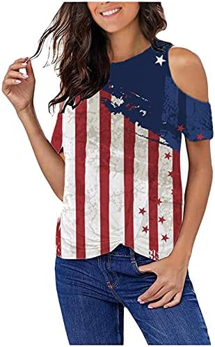 4 de julho camisetas camisetas para mulheres de manga curta Túnica de decote em Vs de bandeira americana Estrelas listradas de