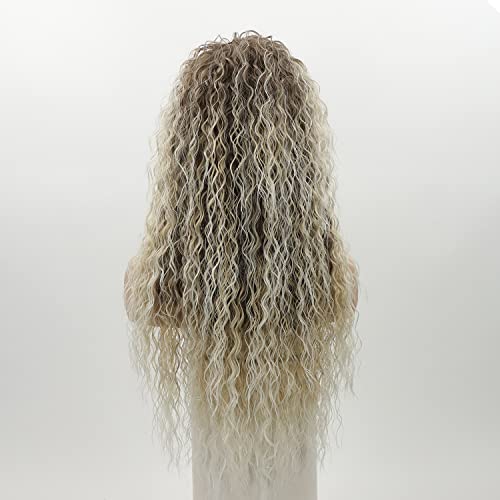 Perucas curtas longas para mulheres cinzas loiras cacheadas perucas sintéticas loiras mistradas pequena peruca encaracolada