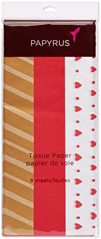 Papel de lenços de papel do dia dos namorados de Papyrus, xoxo, corações e listras