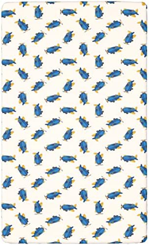 Folhas de mini berço com tema de avião vintage, lençóis portáteis de mini-berço lençóis de colchão de materiais de material de material ou lençol de criança, 24 x38, bege amarelo azul royal