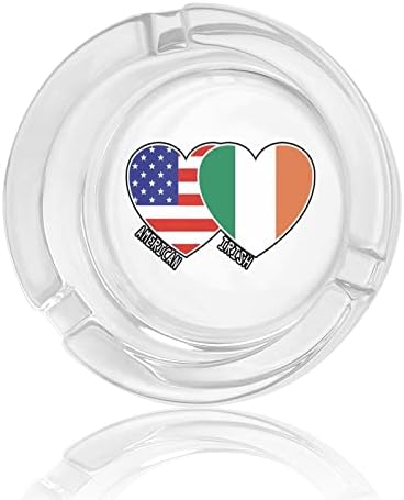 Irlanda American Flag Hearts Glass Ashtray para cigarros redondo bandejas de cinzas para escritório em casa e restaurantes