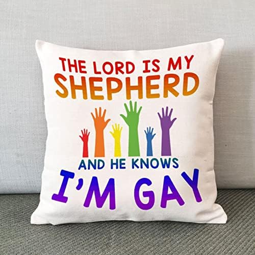 Arco -íris orgulho lésbica gay lesbian gay lgbtq arremesso de travesseiro O Senhor é meu pastor e ele sabe que eu sou uma capa de almofada de travesseiro gay decoração de travesseiro decortaive para sofá quarto quarto 22x22in