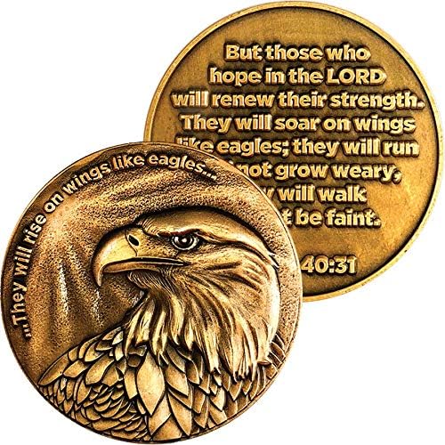 CHRISTING EAGLE Desafio Coin, pacote a granel de 9, Antique Gold Plated, American Bald Eagle & Isaiah 40:31