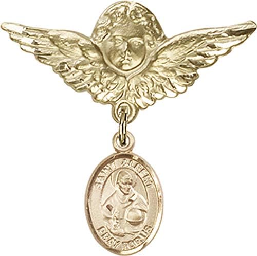Rosgo do bebê de obsessão por jóias com St. Albert, o grande charme e anjo com alfinete de crachá asas | Distintivo de