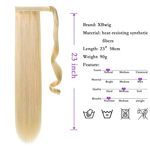 Extensão de cabelo de rabo de cavalo XBWIG 18 23 Clipe em lisado de cabelo com cordão curto envoltório sintético em torno do cabelo para mulheres 90G