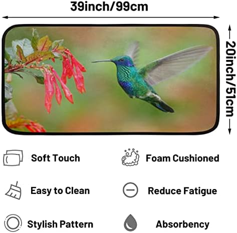 Dihomi Hummingbird Flowers Kitchen Tapets, anti -fadiga Mat de cozinha de tapete do piso Non Slip, Memória Comfort Memory Cozinha tapete