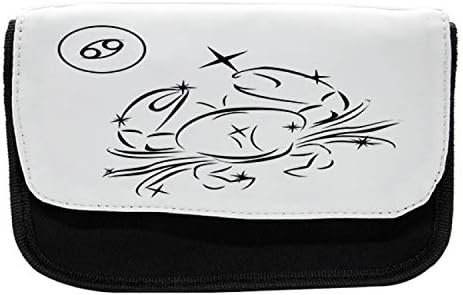 Caixa de lápis de câncer de zodíaco lunarable, arte de linha abstrata, saco de lápis de caneta com zíper duplo, 8,5 x 5,5, branco preto