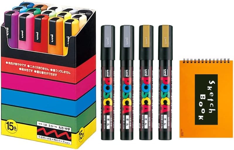 UNI-Posca Pintura Marcador de caneta Supecial Conjunto Mitsubishi Lápis Uni Poster Poster Pens médio ponto 15 cores, ouro